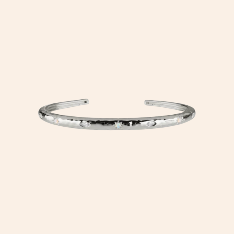 Opal Textured Bangle - Silver