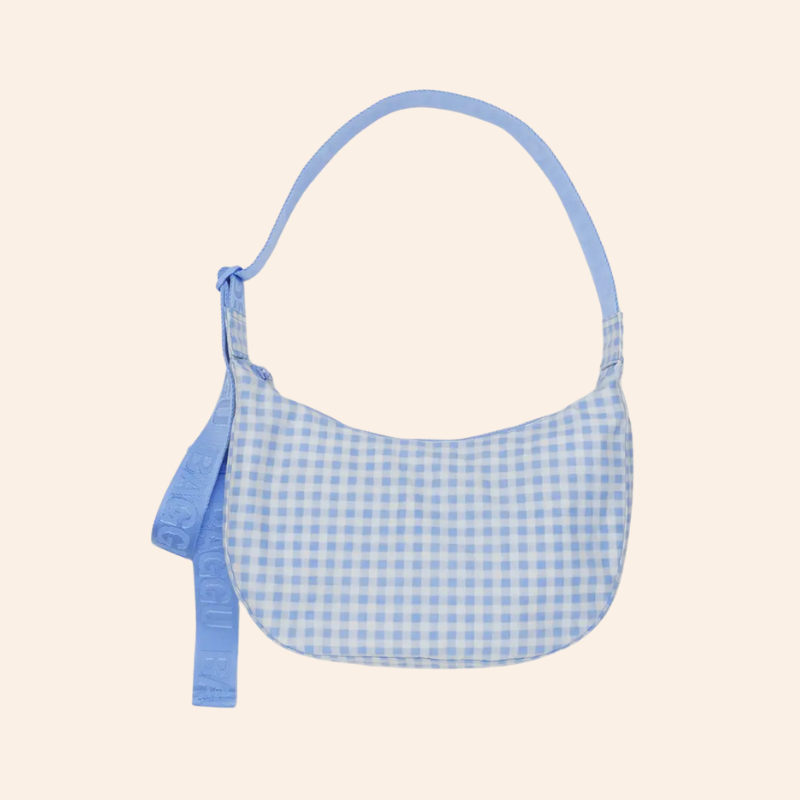 Baggu Crescent Bag - Light Blue Gingham