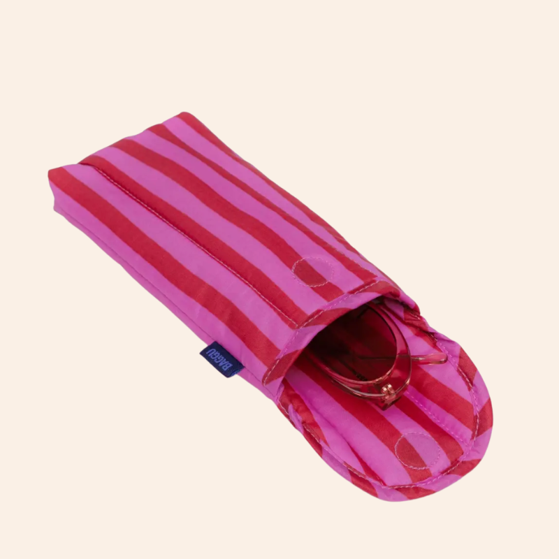 Baggu Puffy Glasses Sleeve - Pink & Red Painted Stripe