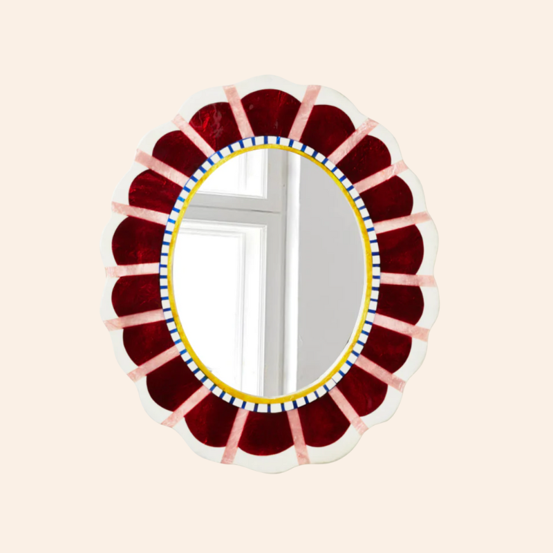 Mirror - Oval Burgundy Stripe