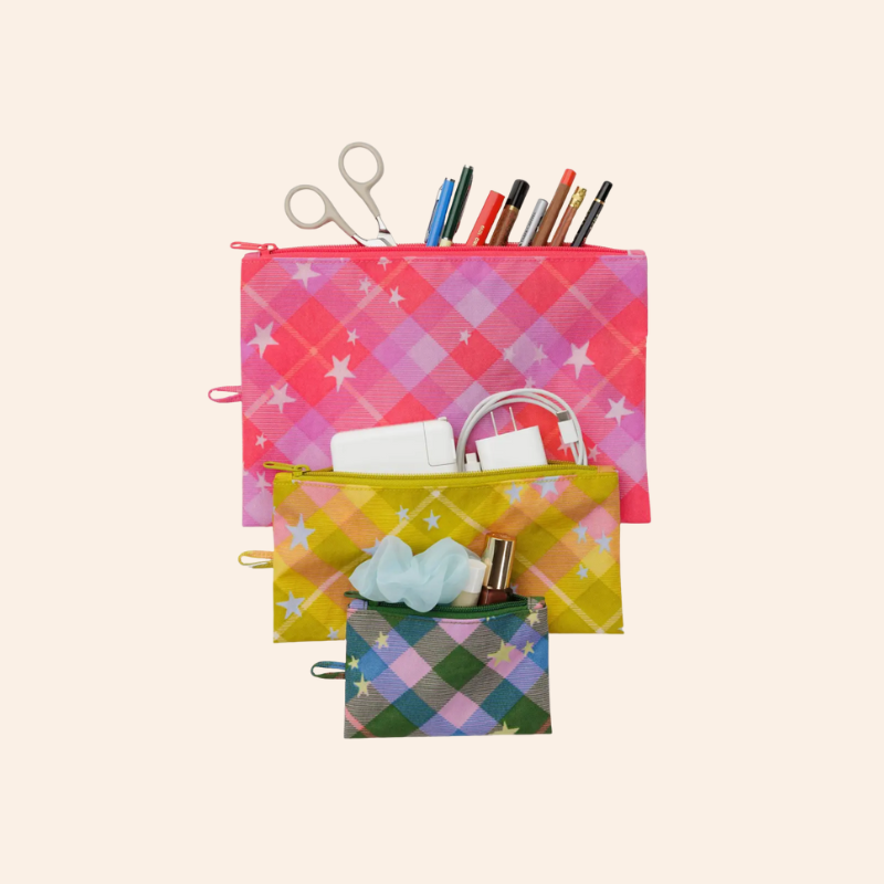 Baggu Flat Pouch Set - Star Plaid