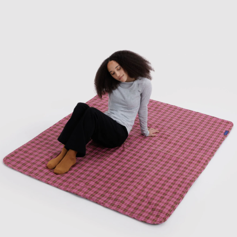 Baggu Puffy Picnic Blanket - Azaela Pink Tartan