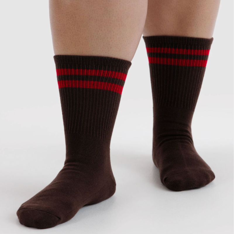 Baggu Ribbed Socks - Coffee Stripe