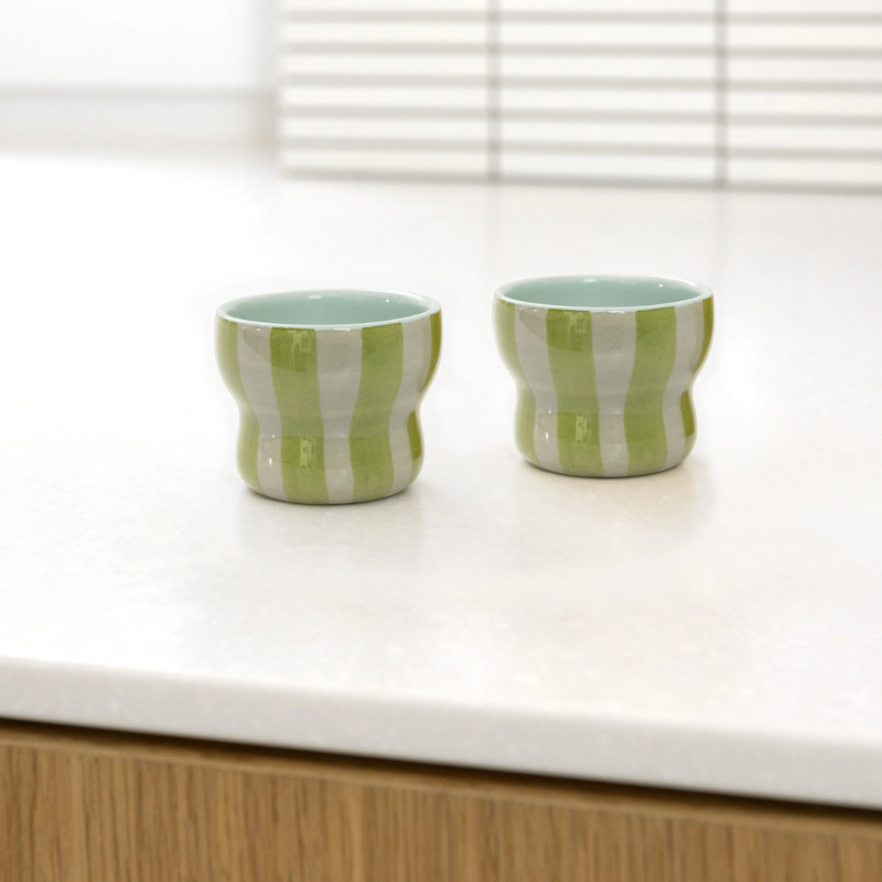 Espresso Cup Set - Green Stripe