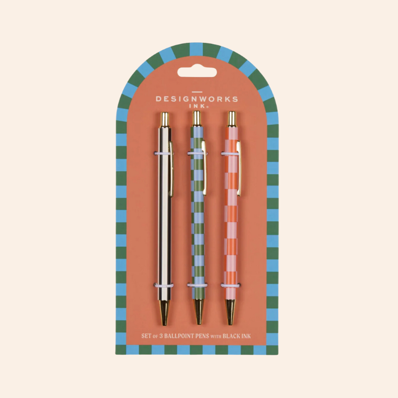 Set of 3 Ballpoint Pens - Checks & Stripes