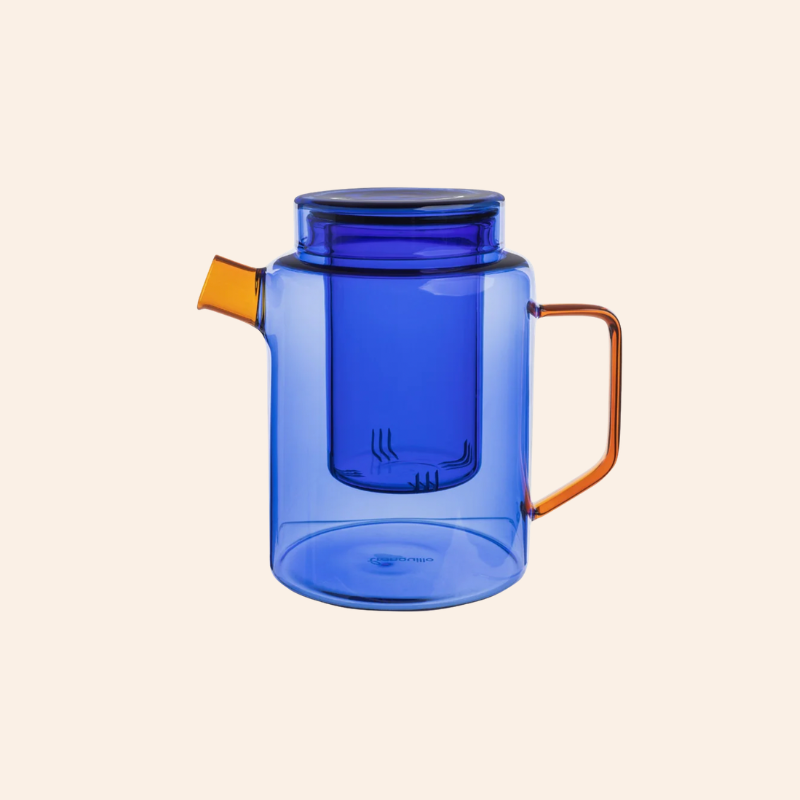 Glass Teapot - Cobalt/Amber
