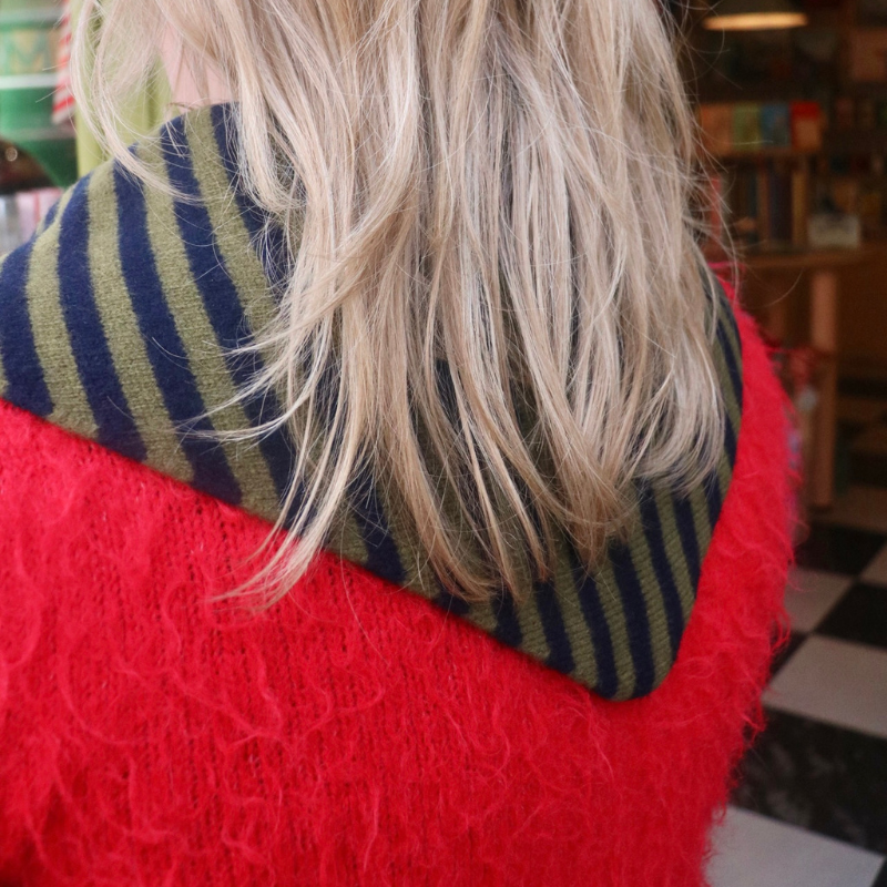 Triangle Neck Scarf - Olive/Navy Stripe