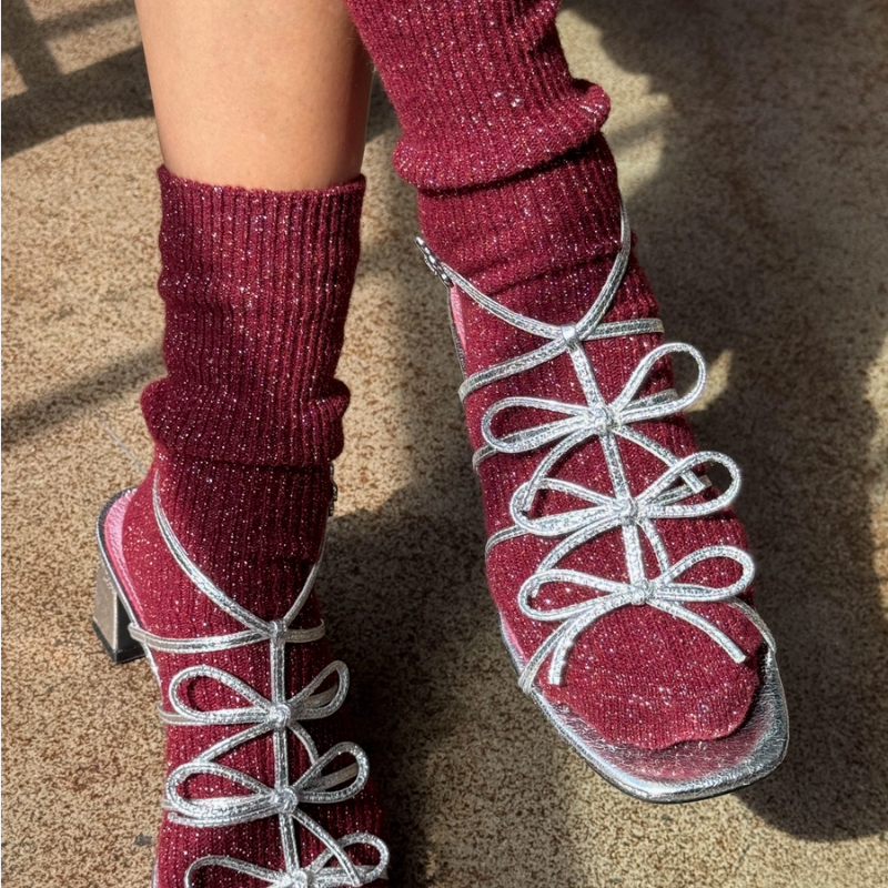 Winter Sparkle Socks - Poinsettia