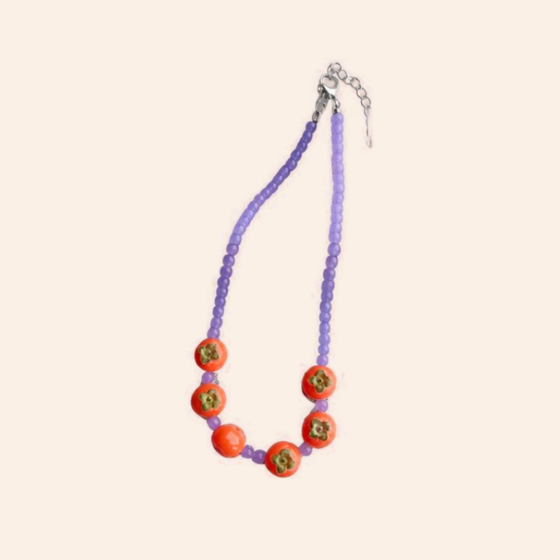 Beaded Fruity Necklace - Lilac Tomato