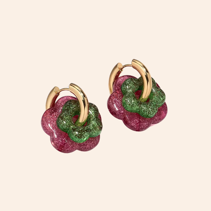 Flower Duo Hoops - Glitter Pink/Emerald