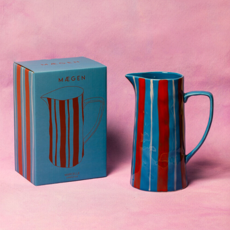 Striped Jug - Light Blue/Red