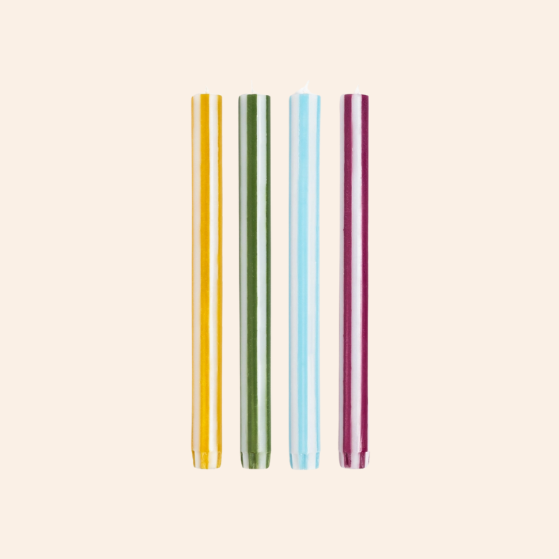 Stripe Dinner Candle Set - White Lights