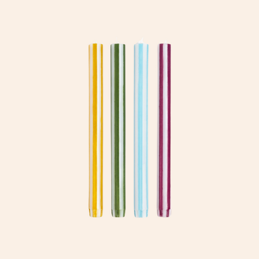 Stripe Dinner Candle Set - White Lights
