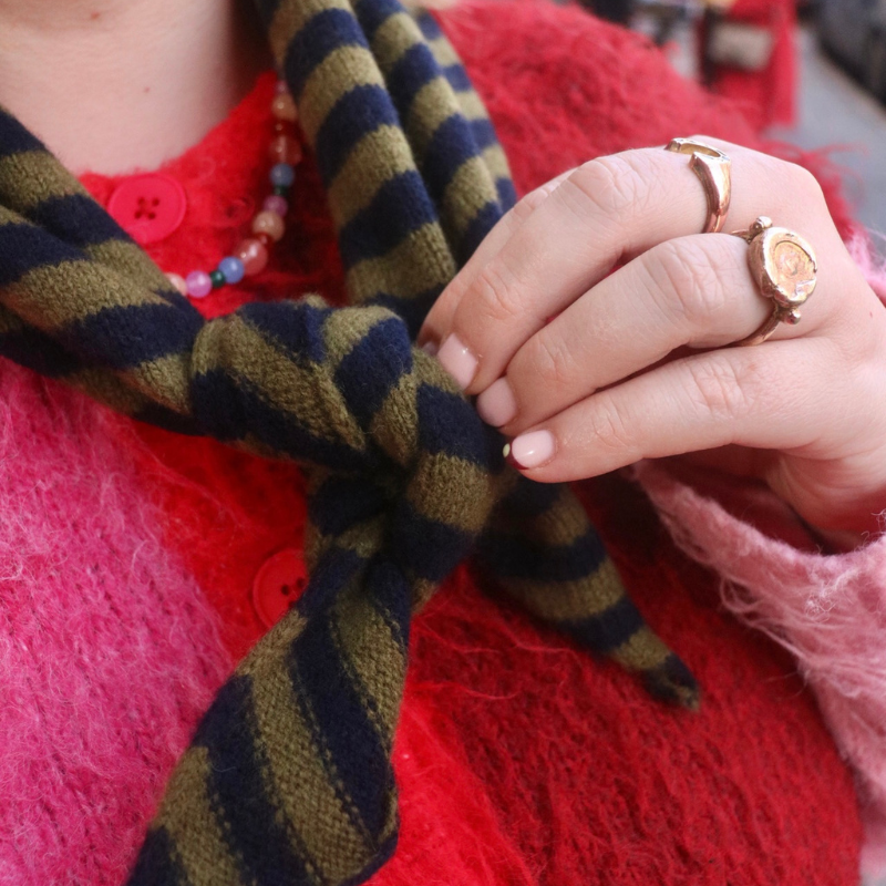 Triangle Neck Scarf - Olive/Navy Stripe