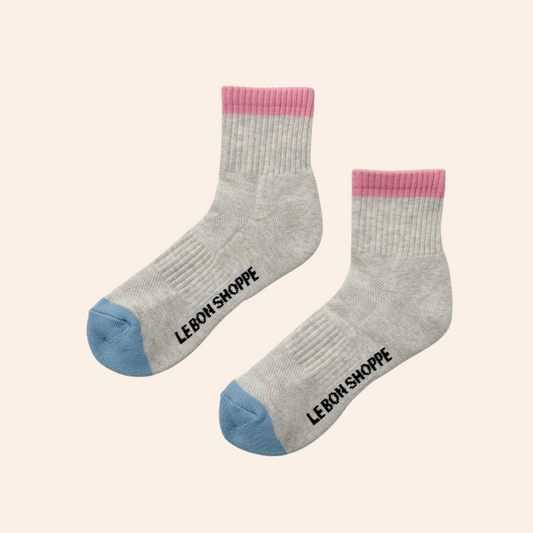 Colour Block Socks - Grey Pink
