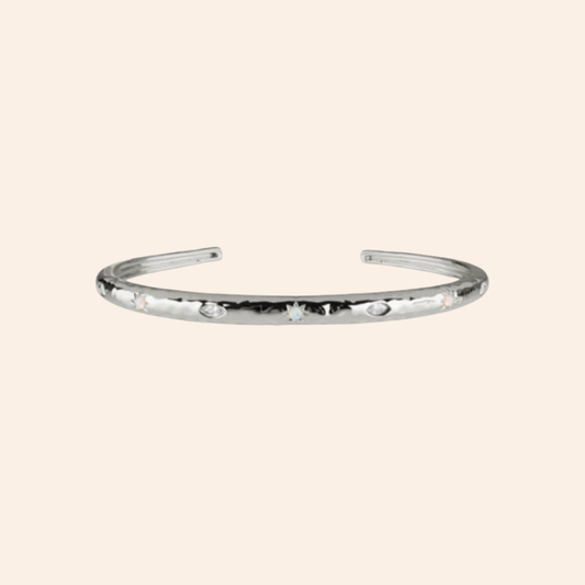 Opal Textured Bangle - Silver