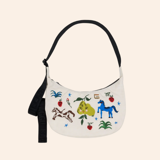 Baggu Crescent Bag - Embroidered Painted Prairie