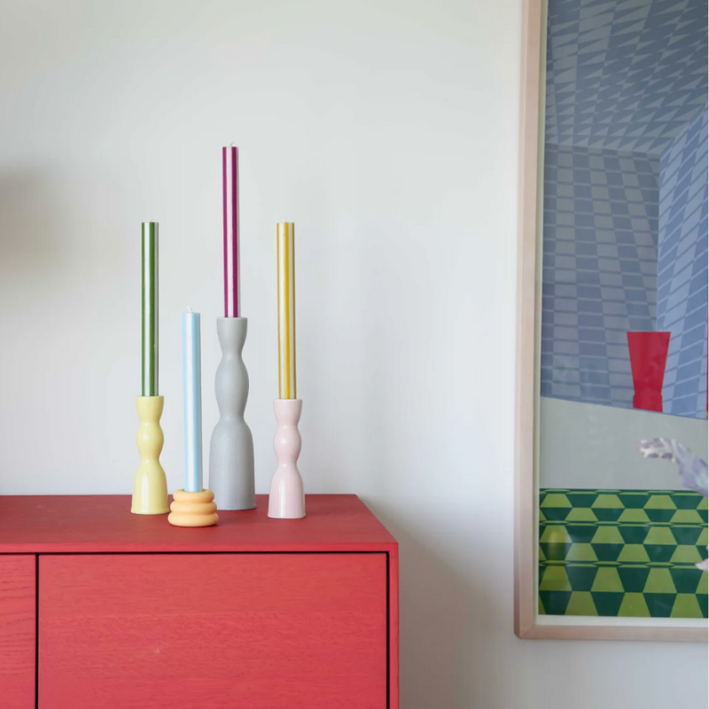 Stripe Dinner Candle Set - White Lights