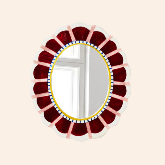 Mirror - Oval Burgundy Stripe