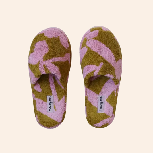 Terry Slippers - Chartreuse Abstract Shapes