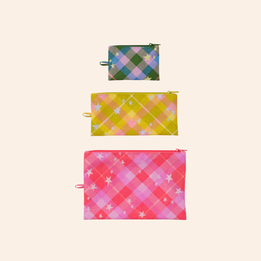 Baggu Flat Pouch Set - Star Plaid