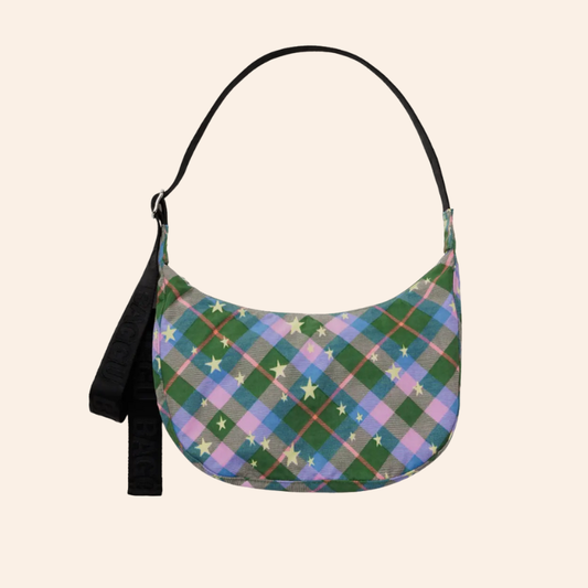 Baggu Crescent Bag - Green Star Plaid