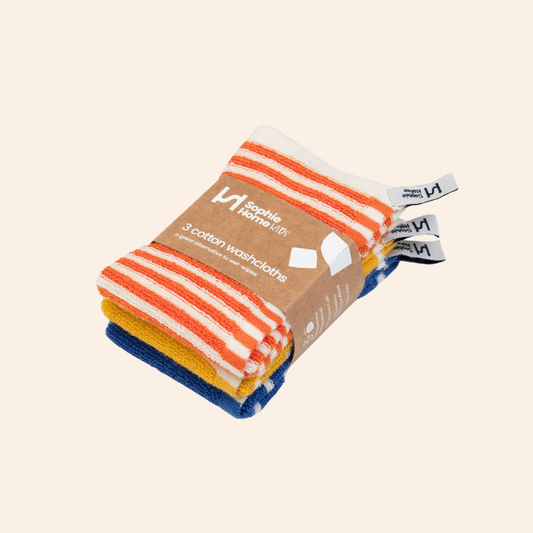 Striped Terry Washcloths - Orange/Yellow/Cobalt
