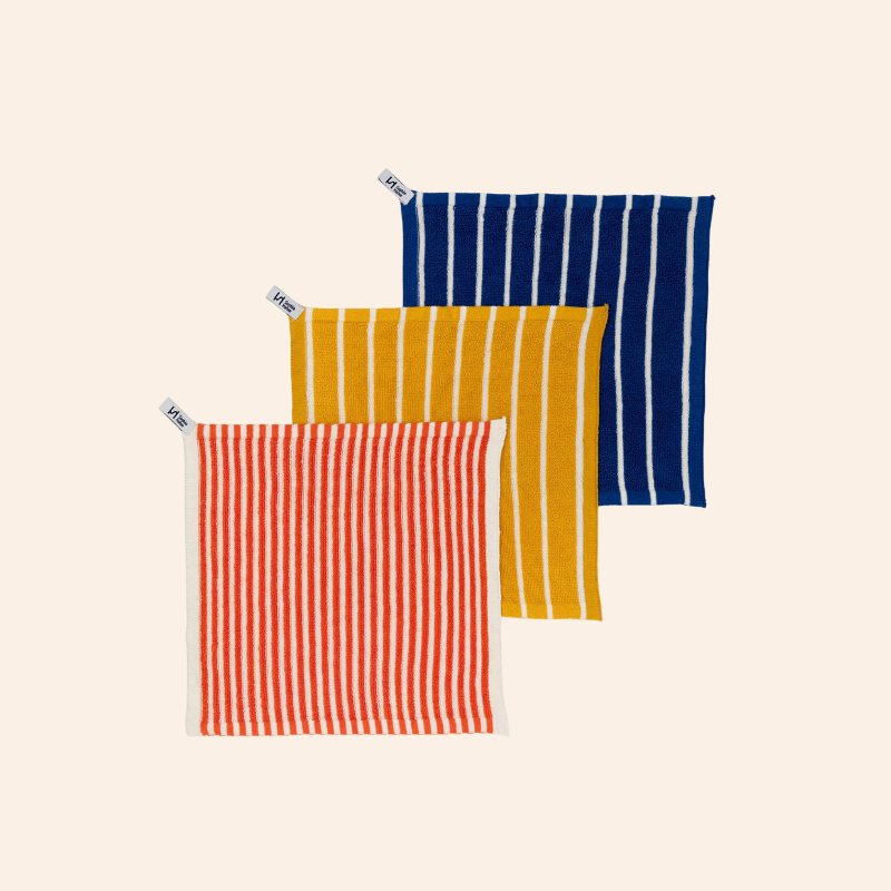 Striped Terry Washcloths - Orange/Yellow/Cobalt