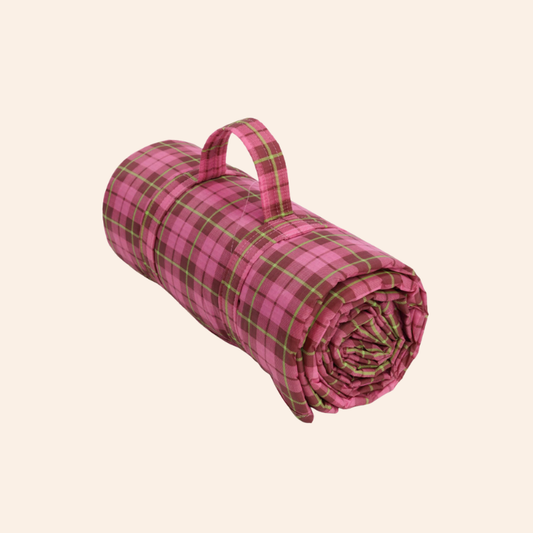 Baggu Puffy Picnic Blanket - Azaela Pink Tartan