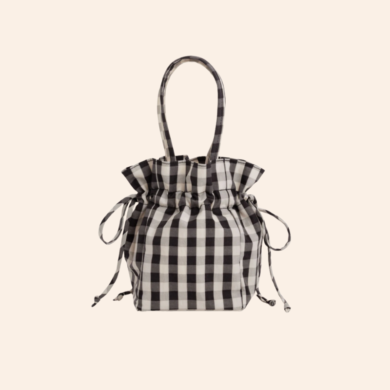 Baggu Drawstring Bag - Black & Cream Gingham