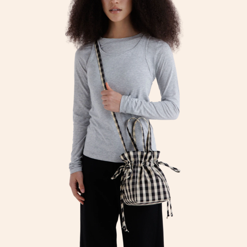 Baggu Drawstring Bag - Black & Cream Gingham