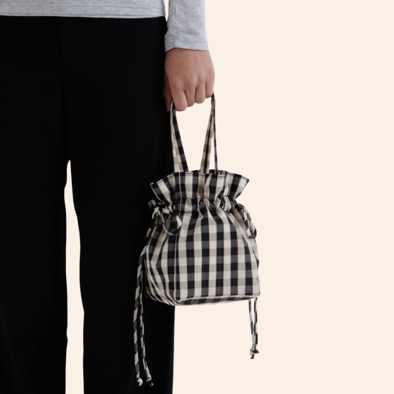 Baggu Drawstring Bag - Black & Cream Gingham