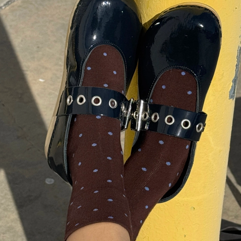 Polka Dot Socks - Cacao/Blue