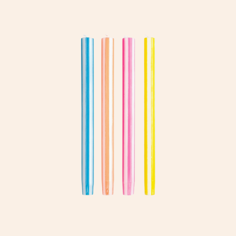 Stripe Dinner Candle Set - White Neon