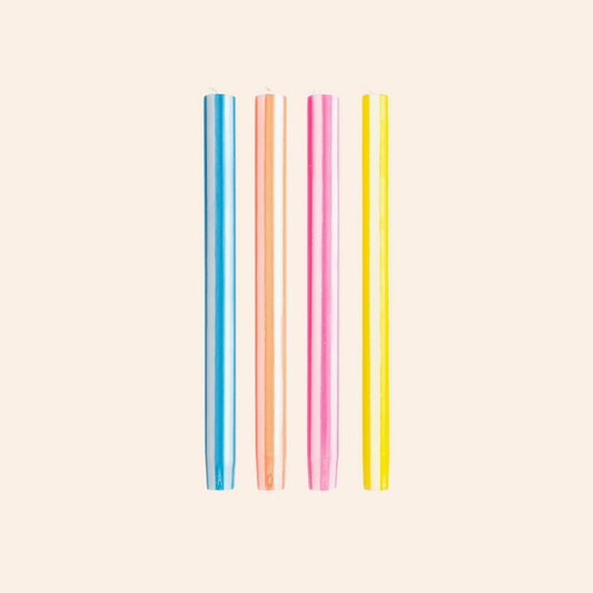 Stripe Dinner Candle Set - White Neon