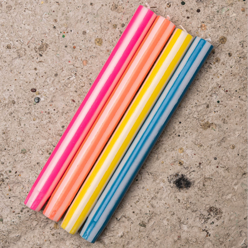 Stripe Dinner Candle Set - White Neon