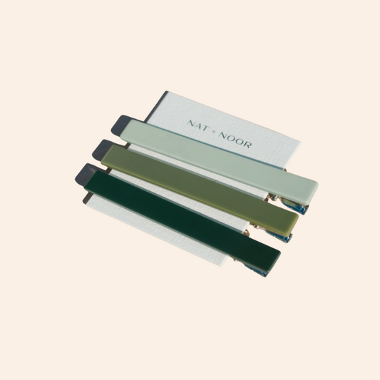 Evie Alligator Hair Clip Set - Greens