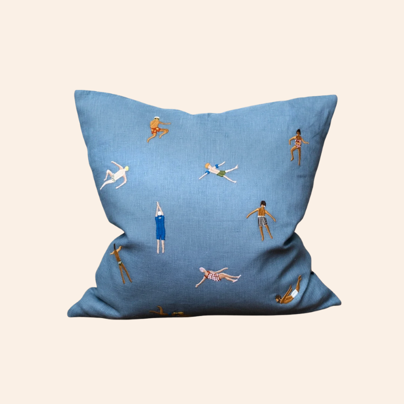 Swimmers Embroidered Cushion