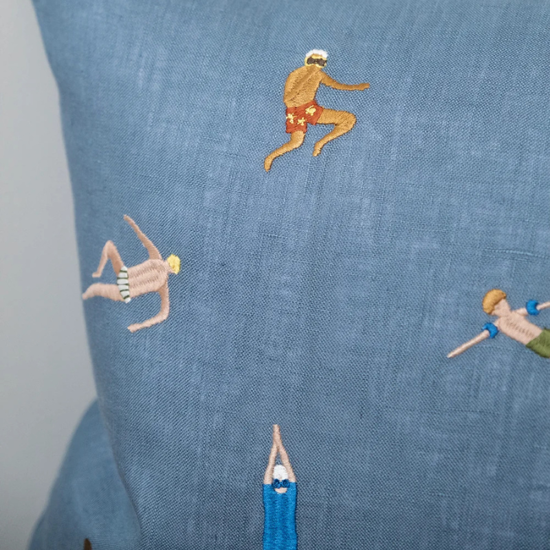 Swimmers Embroidered Cushion