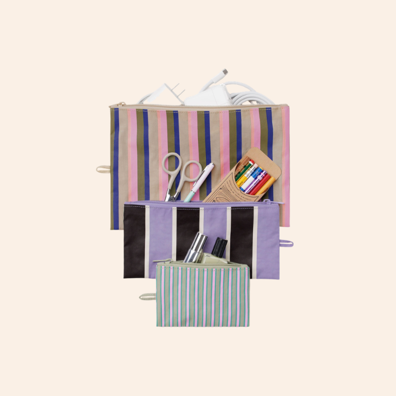 Baggu Flat Pouch Set - Candy Shop Stripes