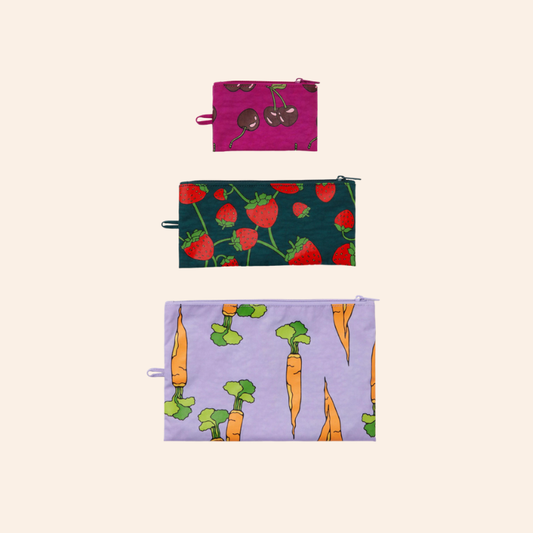 Baggu Flat Pouch Set - Carrots & Berries