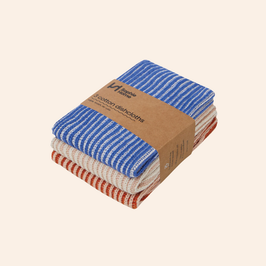 Reusable Ribbed Dishcloths - Cobalt/Pink/Rust