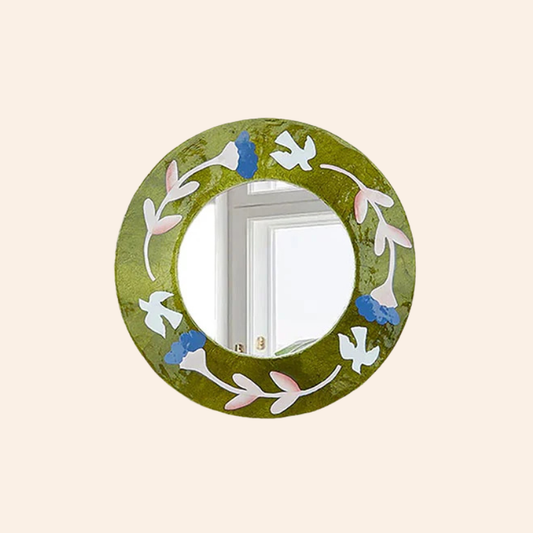 Mirror - Round Green Floral