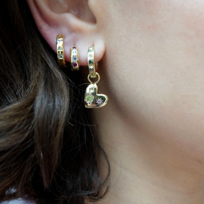 Chunky Floating Heart Hoops - Gold
