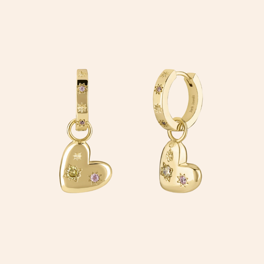 Chunky Floating Heart Hoops - Gold