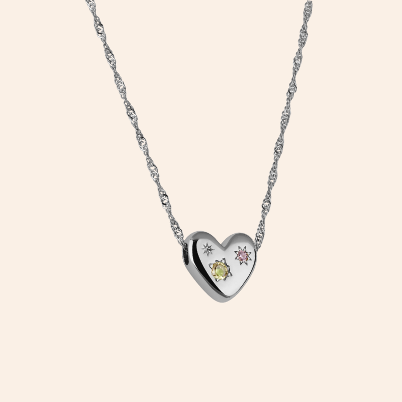 Chunky Floating Heart Necklace - Silver