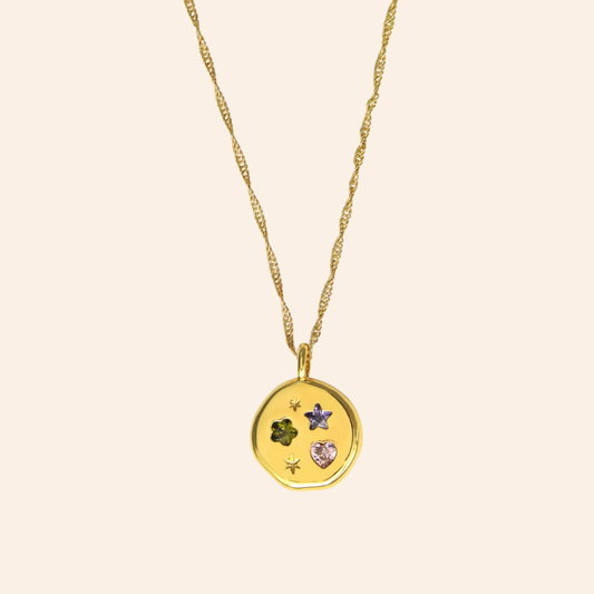 Jewelled Dreams Disc Necklace - Gold