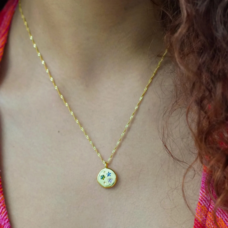 Jewelled Dreams Disc Necklace - Gold