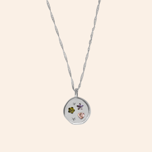 Jewelled Dreams Disc Necklace - Silver
