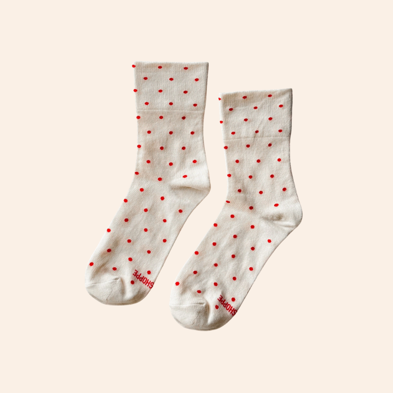 Polka Dot Socks - Cream/Red